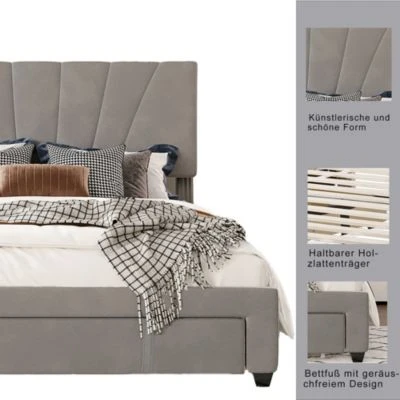 Merax Polsterbett 140 X 200cm Aus Samt Mit Schublade Und Rückenlehne 5 Merax Polsterbett 140 X 200cm Aus Samt Mit Schublade Und Rückenlehne – Bild 3