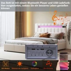Merax Boxspringbett Hydraulisch Polsterbett Mit LED-Beleuchtung,Bluetooth-Player Und USB -Mytoys Home Store 28777539 03