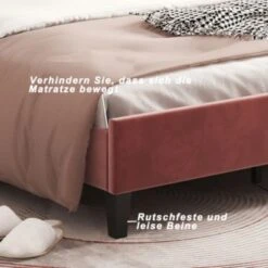 Merax Polsterbett 140x200cm Doppelbett Samtstoff, Kinderbett Mit Höhenverstellbarem Kopfteil Und Lattenrost -Mytoys Home Store 28777604 04
