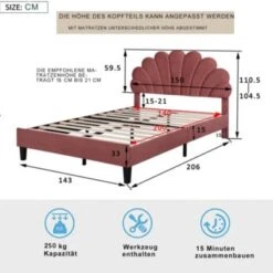 Merax Polsterbett 140x200cm Doppelbett Samtstoff, Kinderbett Mit Höhenverstellbarem Kopfteil Und Lattenrost -Mytoys Home Store 28777604 06