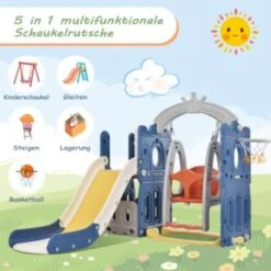 Merax Rutsche 5-in-1 Kinderrutsche Mit Schaukeln, Basketballkorb, Kletterspielzeug Mit Trittleiter -Mytoys Home Store 29087250 04
