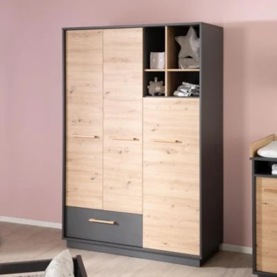 Roba Kleiderschrank 'Lenn' 3-türig - Anthrazit / Holzdekor 'Artisan Eiche' 4 Roba Kleiderschrank 'Lenn' 3-türig - Anthrazit / Holzdekor 'Artisan Eiche' – Bild 2