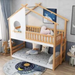 Merax Etagenbett Mit Rechtwinkliger Leiter, Kinderbett, Mit Fallschutz Und Barriere, Rahmen Aus Kiefernholz -Mytoys Home Store 29422475 04