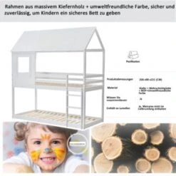 Merax Etagenbett Kinderbett Holz Etagenbett 90 X 200 Cm, Kinder Hausbett Mit Dach, Leiter Und Lattenrost -Mytoys Home Store 29465441 04