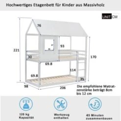 Merax Etagenbett Kinderbett Holz Etagenbett 90 X 200 Cm, Kinder Hausbett Mit Dach, Leiter Und Lattenrost -Mytoys Home Store 29465441 05