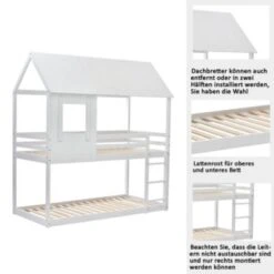 Merax Etagenbett Kinderbett Holz Etagenbett 90 X 200 Cm, Kinder Hausbett Mit Dach, Leiter Und Lattenrost -Mytoys Home Store 29465441 06