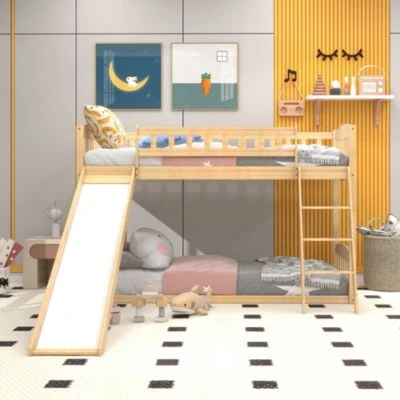 Merax Etagenbett Mit Rutsche, Niedriger Kinderbett Etagenbettrahmen Massives Kiefernbett 90 X 200 Cm 4 Merax Etagenbett Mit Rutsche, Niedriger Kinderbett Etagenbettrahmen Massives Kiefernbett 90 X 200 Cm – Bild 2