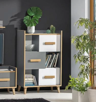 Feldmann-Wohnen Highboard Kommode Viso 90x42x135cm 3-türig Mit 3 Offenen Fächern 4 Feldmann-Wohnen Highboard Kommode Viso 90x42x135cm 3-türig Mit 3 Offenen Fächern – Bild 2