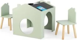 COSTWAY® 3tlg. Kinder Sitzgruppe Zeichentisch Mit Tafel & Stauraum Hausform