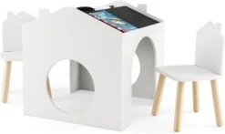 COSTWAY® 3tlg. Kinder Sitzgruppe Zeichentisch Mit Tafel & Stauraum Hausform