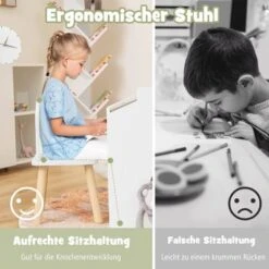 COSTWAY® 3tlg. Kinder Sitzgruppe Zeichentisch Mit Tafel & Stauraum Hausform -Mytoys Home Store 29631458 03