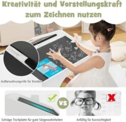 COSTWAY® 3tlg. Kinder Sitzgruppe Zeichentisch Mit Tafel & Stauraum Hausform -Mytoys Home Store 29631458 04