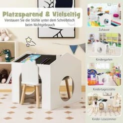 COSTWAY® 3tlg. Kinder Sitzgruppe Zeichentisch Mit Tafel & Stauraum Hausform -Mytoys Home Store 29631458 05