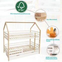 Merax Etagenbetten Etagenbett 90x200 Cm Kinderbett Stockbett Mit Schubladen Und Leiter, Lattenrost Und Fallschutz, Spielbett Hausbett Jugendbett Rahmen Aus Kiefer -Mytoys Home Store 29862640 03