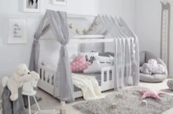 TICAA Tüll-Set Für Hausbett "Kay" Grau 100 X 300 Cm