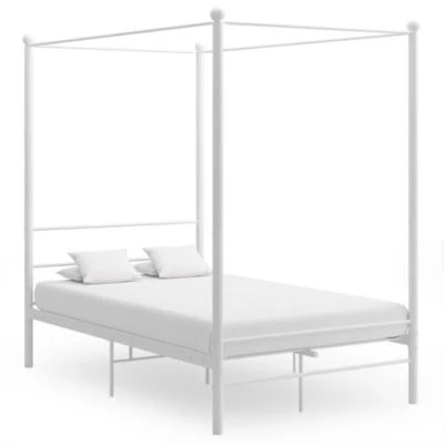 VidaXL Himmelbett Weiß Metall 120x200 Cm Bettrahmen 4 VidaXL Himmelbett Weiß Metall 120x200 Cm Bettrahmen – Bild 2