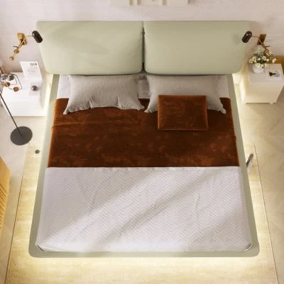 Merax Polsterbett Doppelbett 160x200cm Aus Kunstleder Mit Lattenrost, LED-Beleuchtung Und Verstellbarem Kopfteil 4 Merax Polsterbett Doppelbett 160x200cm Aus Kunstleder Mit Lattenrost, LED-Beleuchtung Und Verstellbarem Kopfteil – Bild 2