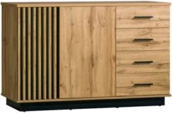 Feldmann-Wohnen Kommode Sideboard Lamia 141cm Wotan Eiche Schwarz 2-türig