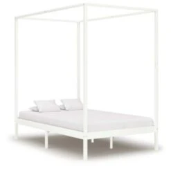 VidaXL Himmelbett-Gestell Weiß Massivholz Kiefer 140 X 200 Cm Bettgestell -Mytoys Home Store 30203793 03