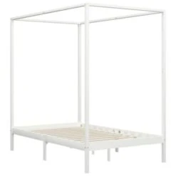 VidaXL Himmelbett-Gestell Weiß Massivholz Kiefer 140 X 200 Cm Bettgestell -Mytoys Home Store 30203793 04