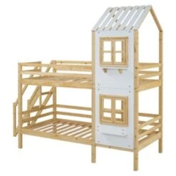 Merax Hausbetten Etagenbett 90x200cm Kinderbett Mit Leiter, Fallschutz Und Lattenrost, Hochbett Stockbett Kiefer Holzbett Hausbett Mit Dach Und Fenster, Weiß/Natur 12 Merax Hausbetten Etagenbett 90x200cm Kinderbett Mit Leiter, Fallschutz Und Lattenrost, Hochbett Stockbett Kiefer Holzbett Hausbett Mit Dach Und Fenster, Weiß/Natur -Mytoys Home Store 30237918 05