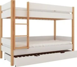 Polini-kids Etagenbett Kinderbett LOLLIPOP 200x90 Cm Mit Zusatzbett-Bettkasten Buchenholz Massiv Weiß