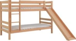 Polini-kids Etagenbett Kinderbett MARK 200x90 Cm Mit Rutsche Buchenholz Massiv Natur
