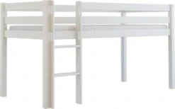 Polini-kids Hochbett Kinderbett TIM 200x90 Cm Buchenholz Massiv Weiß