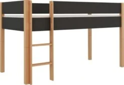 Polini-kids Hochbett Kinderbett LOLLIPOP 200x90 Cm Buchenholz Massiv Grau