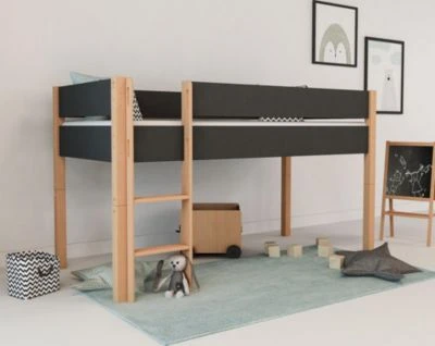 Polini-kids Hochbett Kinderbett LOLLIPOP 200x90 Cm Buchenholz Massiv Grau 4 Polini-kids Hochbett Kinderbett LOLLIPOP 200x90 Cm Buchenholz Massiv Grau – Bild 2