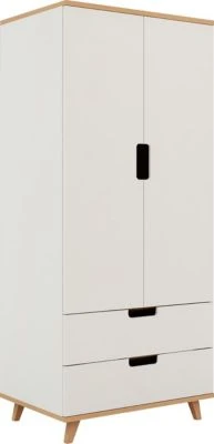 Polini-kids Kleiderschrank LOLLIPOP 77x55x177 Cm Mit 2 Schubladen Buchenholz Massiv Weiß