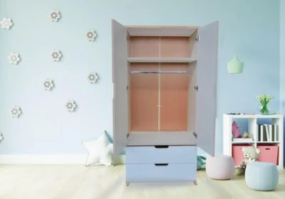 Polini-kids Kleiderschrank LOLLIPOP 77x55x177 Cm Mit 2 Schubladen Buchenholz Massiv Weiß 4 Polini-kids Kleiderschrank LOLLIPOP 77x55x177 Cm Mit 2 Schubladen Buchenholz Massiv Weiß – Bild 2