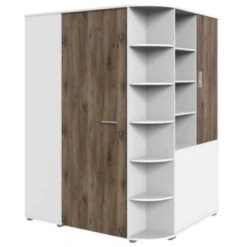 LOMADO® Begehbarer Eckkleiderschrank Mit Falttür JOHANNESBURG-43 In Weiß Mit Eiche Nb., B/H/T: Ca. 124/199/148 Cm