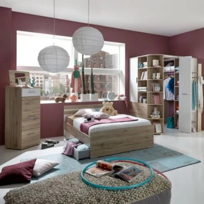 LOMADO® Teenager Bettgestell JOHANNESBURG-43 In Eiche Nb. Mit Weiß, B/H/T: Ca. 146/71/204 Cm 4 LOMADO® Teenager Bettgestell JOHANNESBURG-43 In Eiche Nb. Mit Weiß, B/H/T: Ca. 146/71/204 Cm – Bild 2