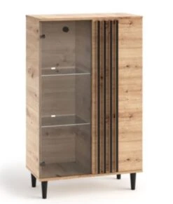 Feldmann-Wohnen Vitrine Glasvitrine Livia 80x40x134,5cm Artisan Eiche Schwarz