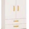 Feldmann-Wohnen Highboard Alex Kommode Weiß Hochglanz / Sanremo Eiche Neu - Farbe Der Griffe Wählbar -Mytoys Home Store 31005284 01