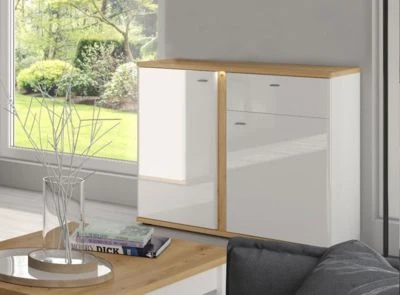 Feldmann-Wohnen Sideboard Kommode Avila 94cm Eiche Artisan Front MDF Weiß Hochglanz 4 Feldmann-Wohnen Sideboard Kommode Avila 94cm Eiche Artisan Front MDF Weiß Hochglanz – Bild 2