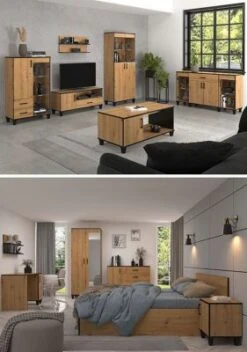 Feldmann-Wohnen Highboard Kommode Pola 80x40x132cm Artisan Eiche 2-türig -Mytoys Home Store 31005297 04