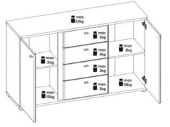 Feldmann-Wohnen Sideboard Kommode Avila 144cm Eiche Artisan Front MDF Weiß Hochglanz -Mytoys Home Store 31005299 03