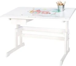 Pinolino Schreibtisch LENA, Höhenverstellbar, Fichte Massiv, Weiß Lasiert