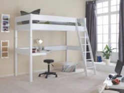 Relita Hochbett RENATE 90x200 Inkl. Rollrost, Buche Geleimt, Weiß Lackiert