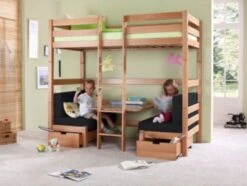 Relita Etagenbett Finley, Buche Natur Lackiert, 90 X 200 Cm, Inkl. Sitzkissen, Schwarz