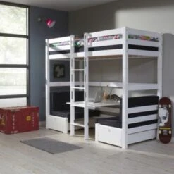 Relita Etagenbett Finley, Buche Weiß Lackiert, 90 X 200 Cm, Inkl. Sitzkissen, Schwarz