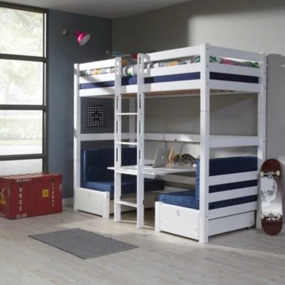 Relita Etagenbett Finley, Buche Weiß Lackiert, 90 X 200 Cm, Inkl. Sitzkissen, Blau 3 Relita Etagenbett Finley, Buche Weiß Lackiert, 90 X 200 Cm, Inkl. Sitzkissen, Blau