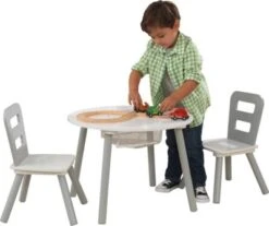 KidKraft Runder Aufbewahrungstisch & 2 Stühle Set, Gray & White -Mytoys Home Store 5163458 02
