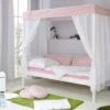 TICAA Himmelbett "Rosa" 310 Kiefer Weiß (Rosa/Weiß Stern)