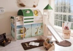 TICAA Rutschbett Mit Turm "Kasper" Kiefer Weiß Motiv