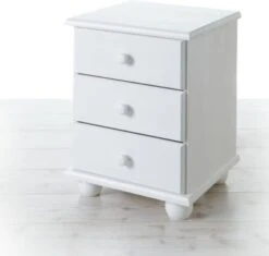 TICAA Nachtkommode Ivo Kiefer Mit 3 Schubladen Weiß